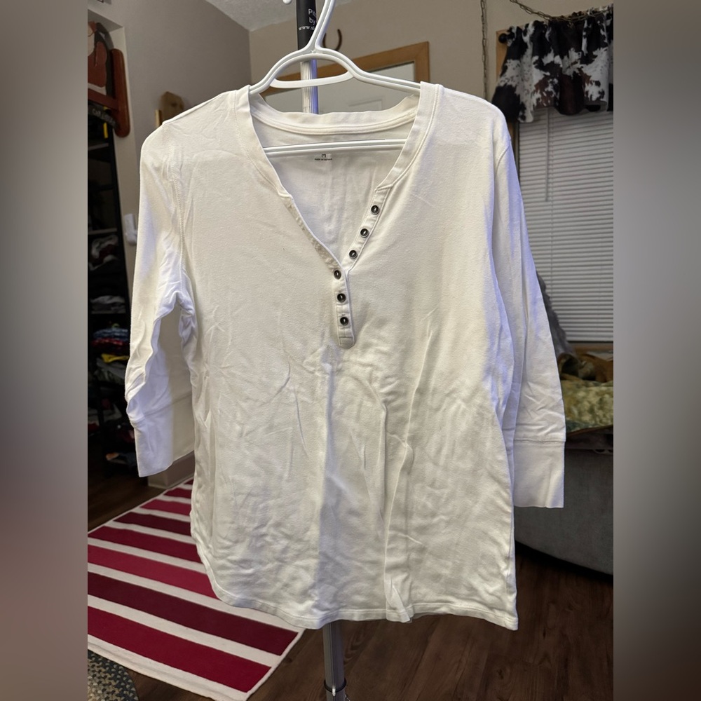 Relativity White Long Sleeve Henley Top